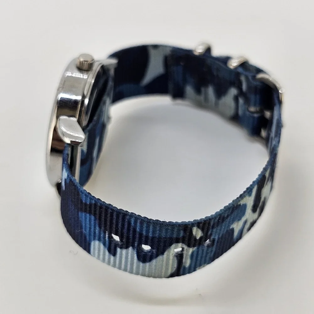Easy Read Women's Watch 33MM White Dial Multicolor Camo Nylon Band NEW Battery